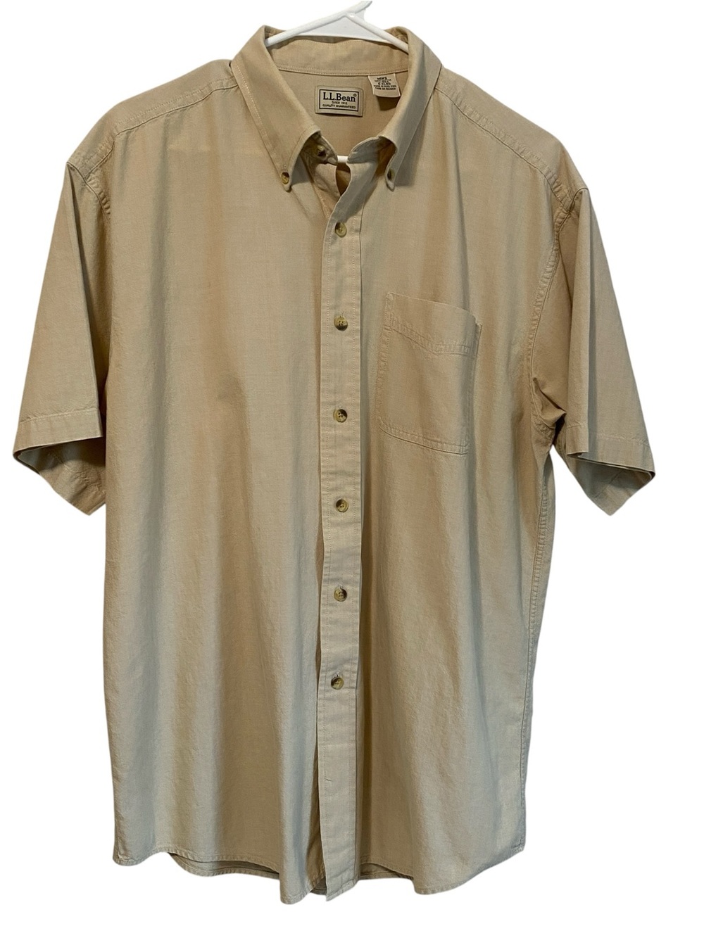 L.L. Bean Men's Short-Sleeve Button-Down Shirt in Beige Tan